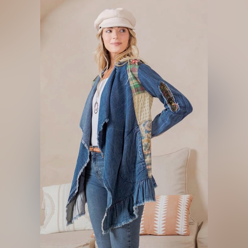 New! Young Threads Artisan Boho Patchwork Denim C… - image 1